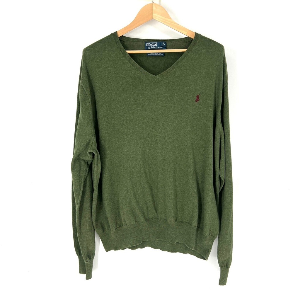 Polo Ralph Lauren V-Neck Pima Cotton Pullover Sweater Mens‎ Size XXL Olive Green
